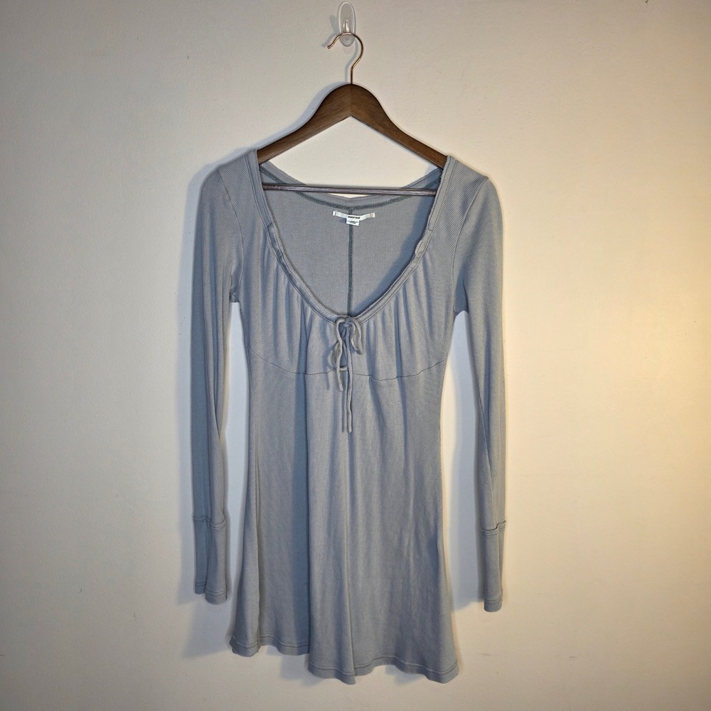 Kimchi Blue Babydoll Dress /Tunic Top Womens Medium Gray Ribbed Y2K Balletcore - Picture 2 of 11